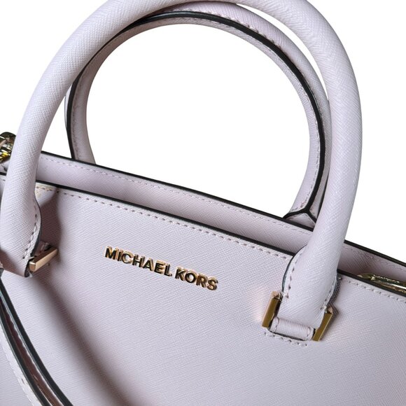 Michael Kors Selma Medium Saffiano Leather Satchel in Pale Pink Gold Hardware - Picture 2 of 13